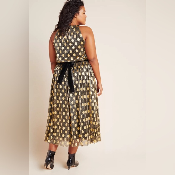 Anthropologie Sunday in Brooklyn Metallic Polka Dot Dress with Velvet Belt - Picture 2 of 10